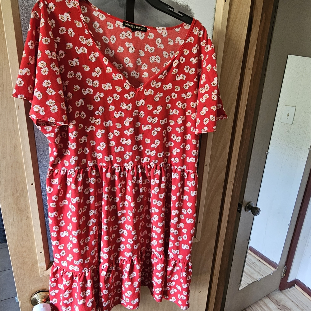 Red Floral Mini Dress with V-Neck - Always 21